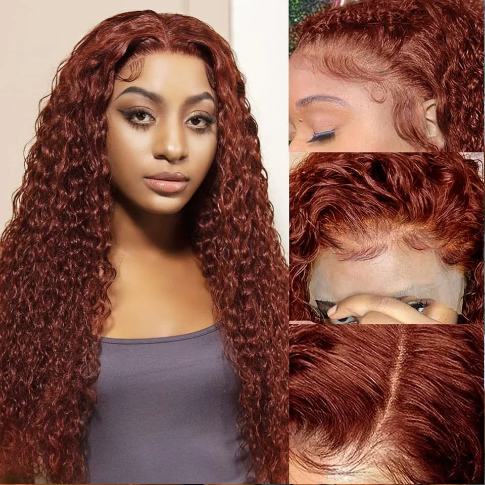 13x4 Reddish Brown Deep Wave Frontal Wig 13x6 HD Lace Front Human Hair Wigs For Women Deep Curly Human Hair Wig 4x4 Closure Wig