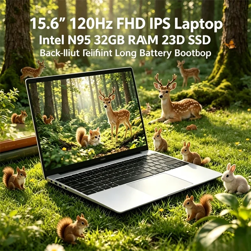 

15.6 Inch HD Notebook 120Hz IPS Display Intel N95 32GB RAM 2TB SSD Backlit Keyboard Reliable Battery Power