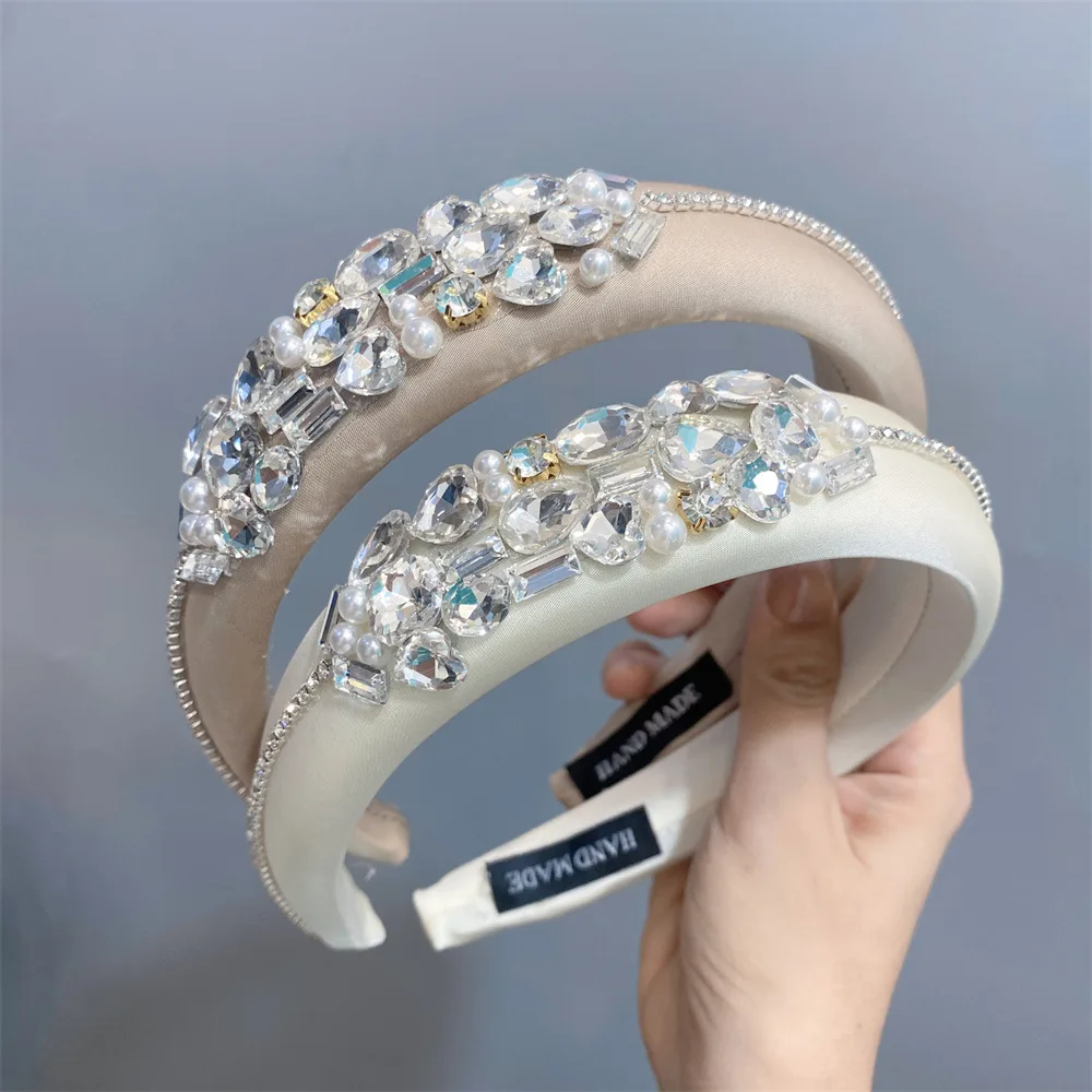 High End Luxury Crystal Diamonds Headband for Women Party Hair Accessories Shiny Rhinestone Hairband Soft Sponge Thick Headband