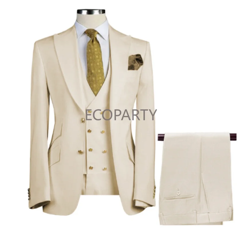 

XS-5XL Three-piece Suit Beige Groom Best Man Suit Wedding Banquet Casual Suit Wedding Suits for Men Men Clothing