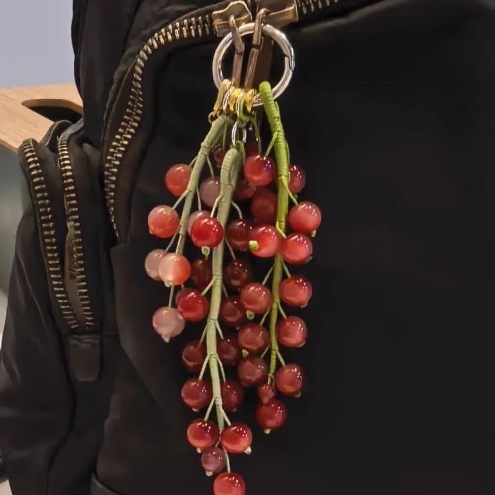 New Hand Woven Grape Beaded Keychain Grape Charm Exquisite Simulated Fruit Keychain Beaded Bag Pendant Bag Hanging Ornament