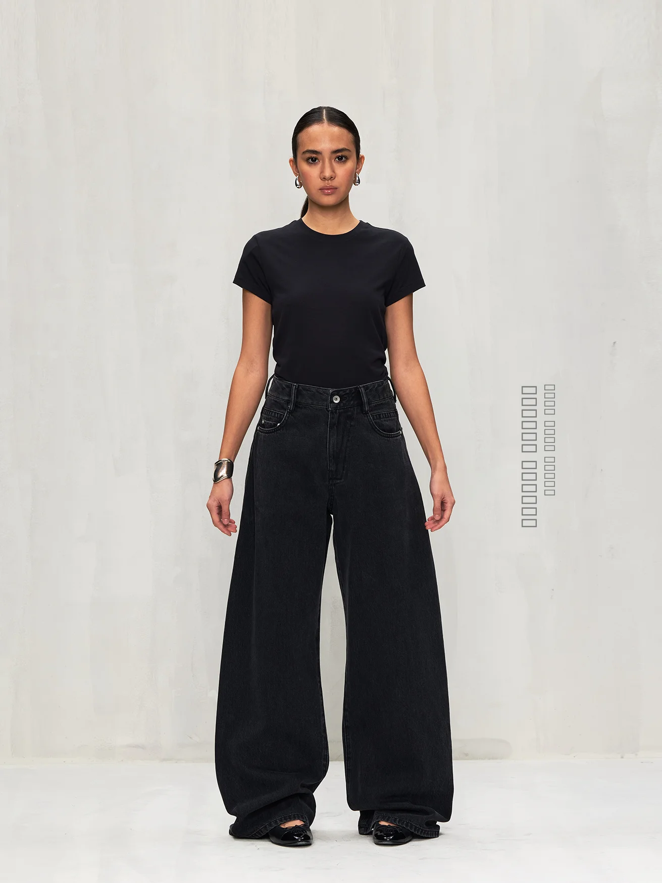 

OU A7 Loose Cuffed Jeans Vintage Faded Bla Denim Casual Versatile Stretchy High Waist Jeans for Young Women