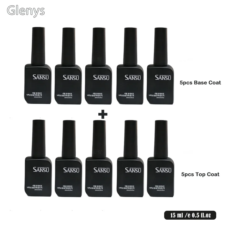 Glenys 10ชิ้น sansu ชุดน้ำยาทาเล็บเจลเคลือบผิวด้านบนเจลทาเล็บกึ่งถาวรไพรเมอร์สำหรับทาเล็บด้านเคลือบผิวด้านเคลือบเจลยาเคลือบเล็บ