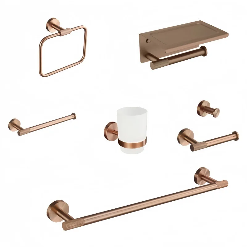 Brushed Rose Gold Stainless Steel Towel Rack Toilet Brush Toilet Paper Holder Towel Ring Storage Rack Bathroom Accessories