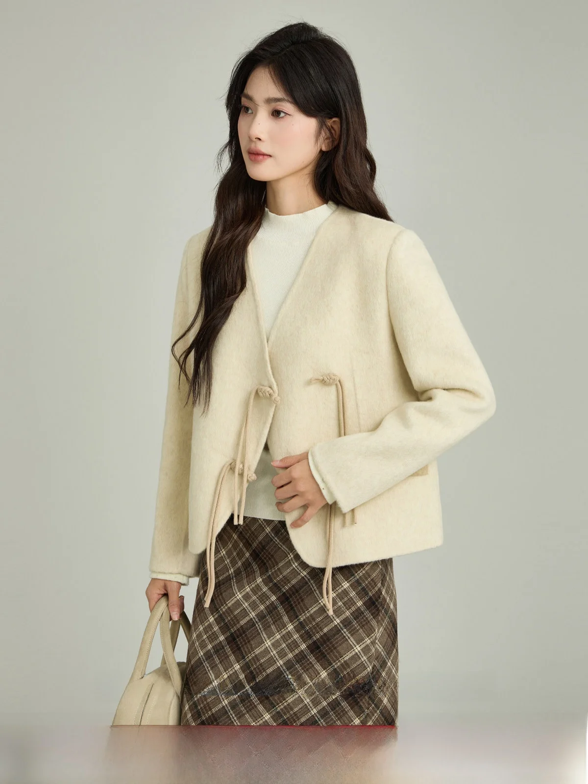 

Двустороннее шерстяное пальто Camere женское ort Sle абрикосового цвета Lazy Sle зимняя верхняя одежда для поездок на работу V-Ne Long Sve