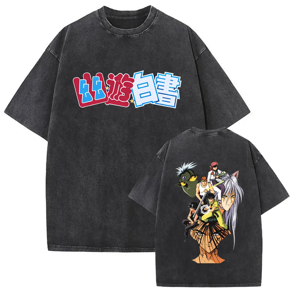 

Washed Vintage Anime YuYu Hakusho Graphic T Shirt Men's Women Clothing Cartoon Oversized T-shirts Male Fashion Retro Streetwear