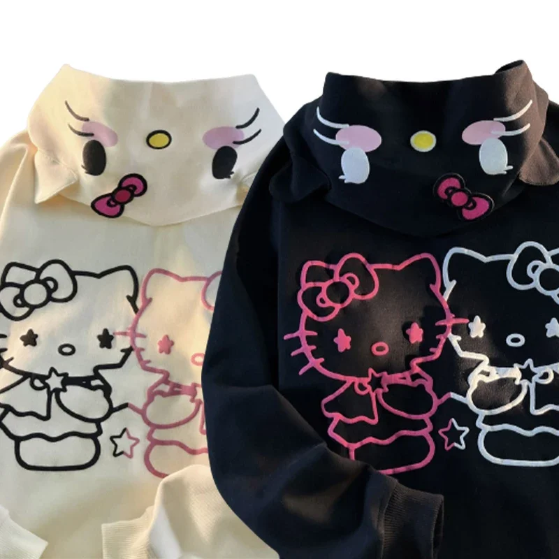 Sanrio Hello Kitty bluza Anime Y2k z długim rękawem bluzy z kapturem Harajuku Oversized bluzy z kapturem Streetwear kurtki