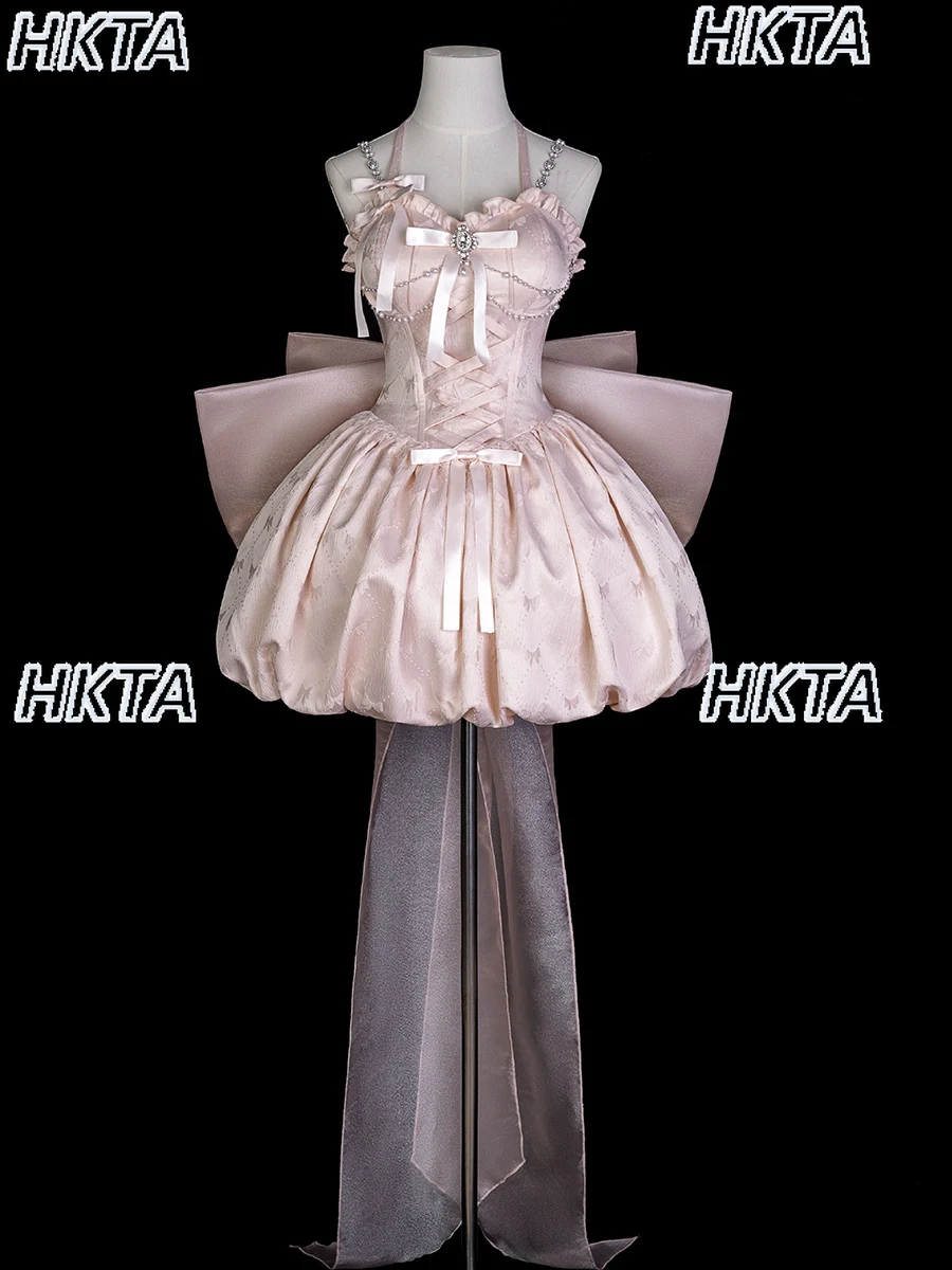 

Designer Original Lolita Princess Dress for Women Kawaii Girls Cute Sweet Big Bow Birthday Party Strap Dress Set Lolita Sleeves