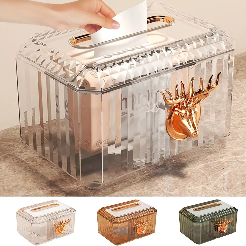 Clear Deer Head Tissue Box Light Luxury Plastic Transparent Facial Tissue Holder Ehite/Brown/Green Decorative Tissue Box Car