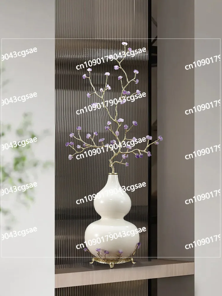 Amethyst Fortune Tree Ceramic Gourd Ornament Living Room Lucky House Moving Entrance Decoration Purple Gas Donglai