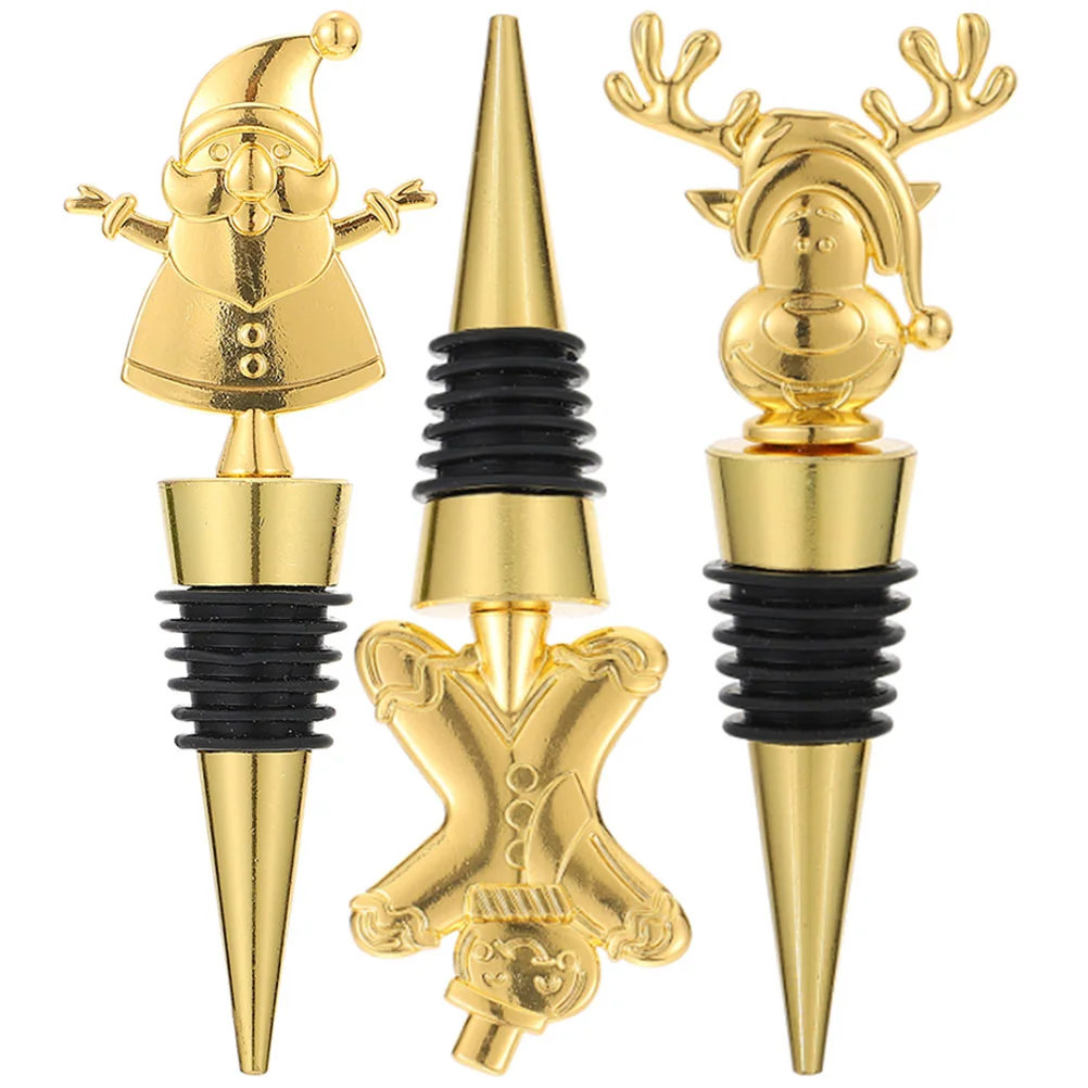 

3 Pcs Christmas Corks Drink Golden Beverage Bottle Stopper Cooler Decorative Caps Set