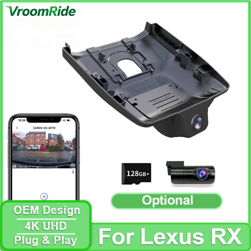 

Видеорегистратор Plug and Play для Lexus RX 350 500 RX500H RX350H 2023 2024 2025 2026, Wi-Fi DVR 4K 2160P, автомобильная камера
