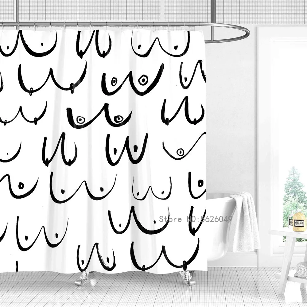 Woman Breast Pattern Shower Curtain Bathroom Curtains Cartoon Funny Boobs Waterproof  Bath Decor with Hooks Custom 180x180cm