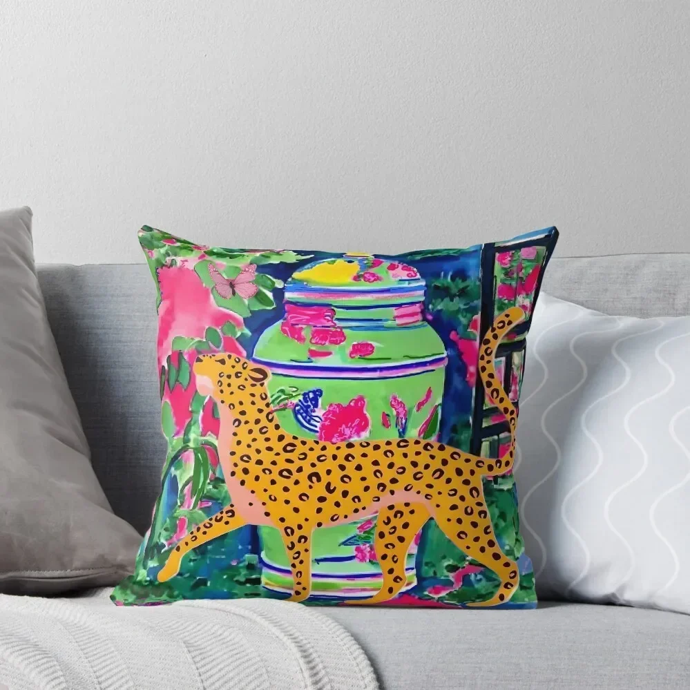 

Walking panther and green chinoiserie jar Throw Pillow Plaid Sofa christmas pillowcases luxury covers Pillow Decor pillow