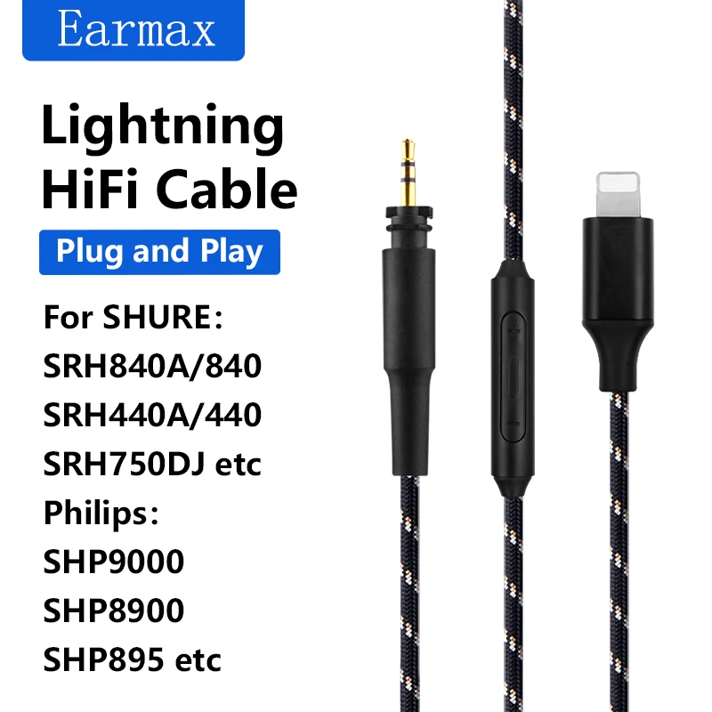 For SRH840A SRH440A SRH750DJ Philips SHP9000 Earphones Replaceable Lightning to SRH840A Upgrade Cable