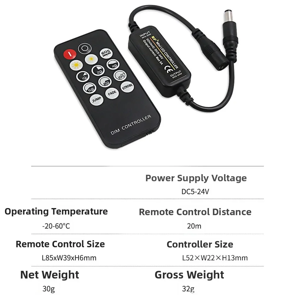 RF LED Strip Dimmer Controller 10 Level Brightness With Dynamic Modes For DC 5-24V Single Color Light Home Decoration