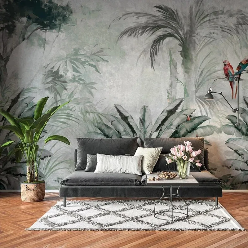 Custom Mural Wallpaper Eurooean Style Hand Drawn Tropical Plant Leaves Fresco Living Room Bedroom Home Decor Papel De Parede 3D