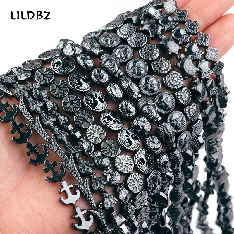

13 styles Natural Hematite Loose Beads Tree of Life Black Gallstone Loose Bead Jewelry Making DIY Bracelet Necklace Accessories