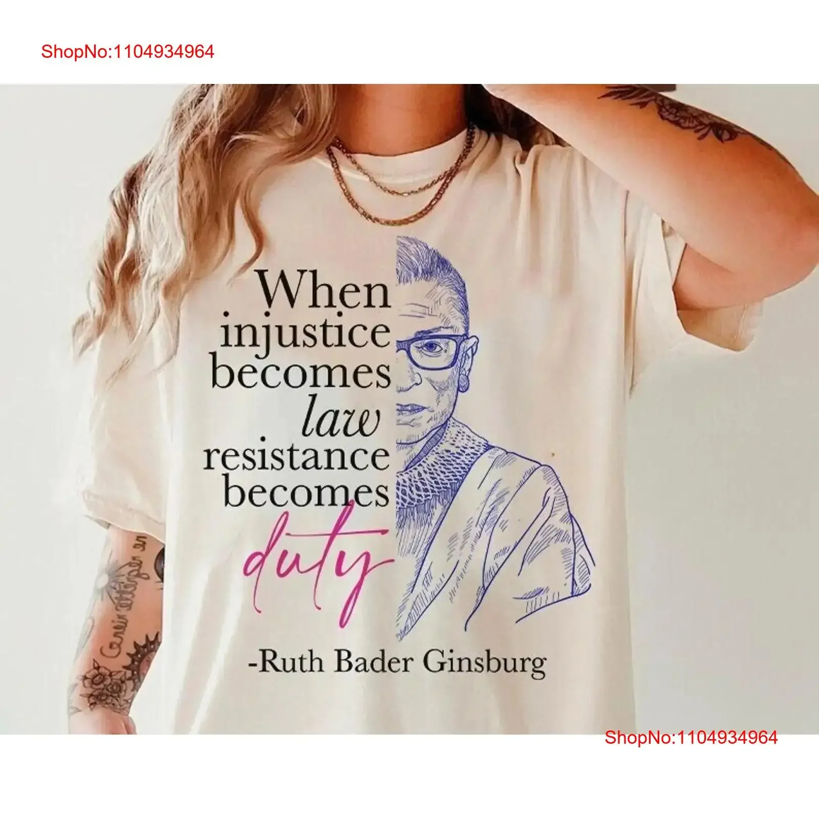 Cuando la injusticia se convierte en camisa de servicio de resistencia a la ley Ruth Bader Ginsburg Activismo de protesta igualdamente derechos restante sufragio vintage