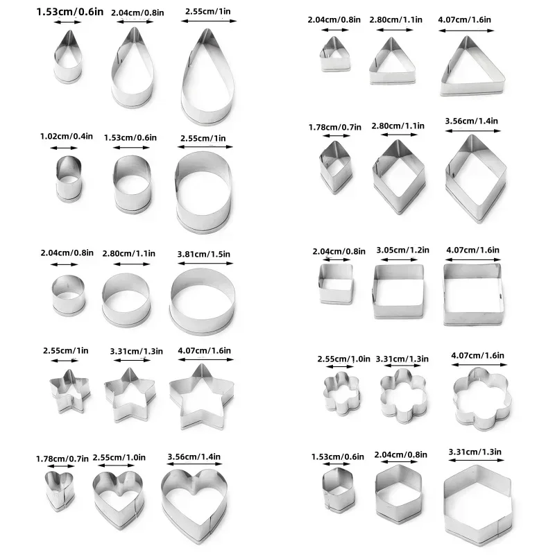 30 قطعة قالب من الفولاذ المقاوم للصدأ القلب ستار زهرة شكل هندسي كوكي القواطع كعكة بالشيكولاتة قوالب فندان البسكويت المعجنات خبز