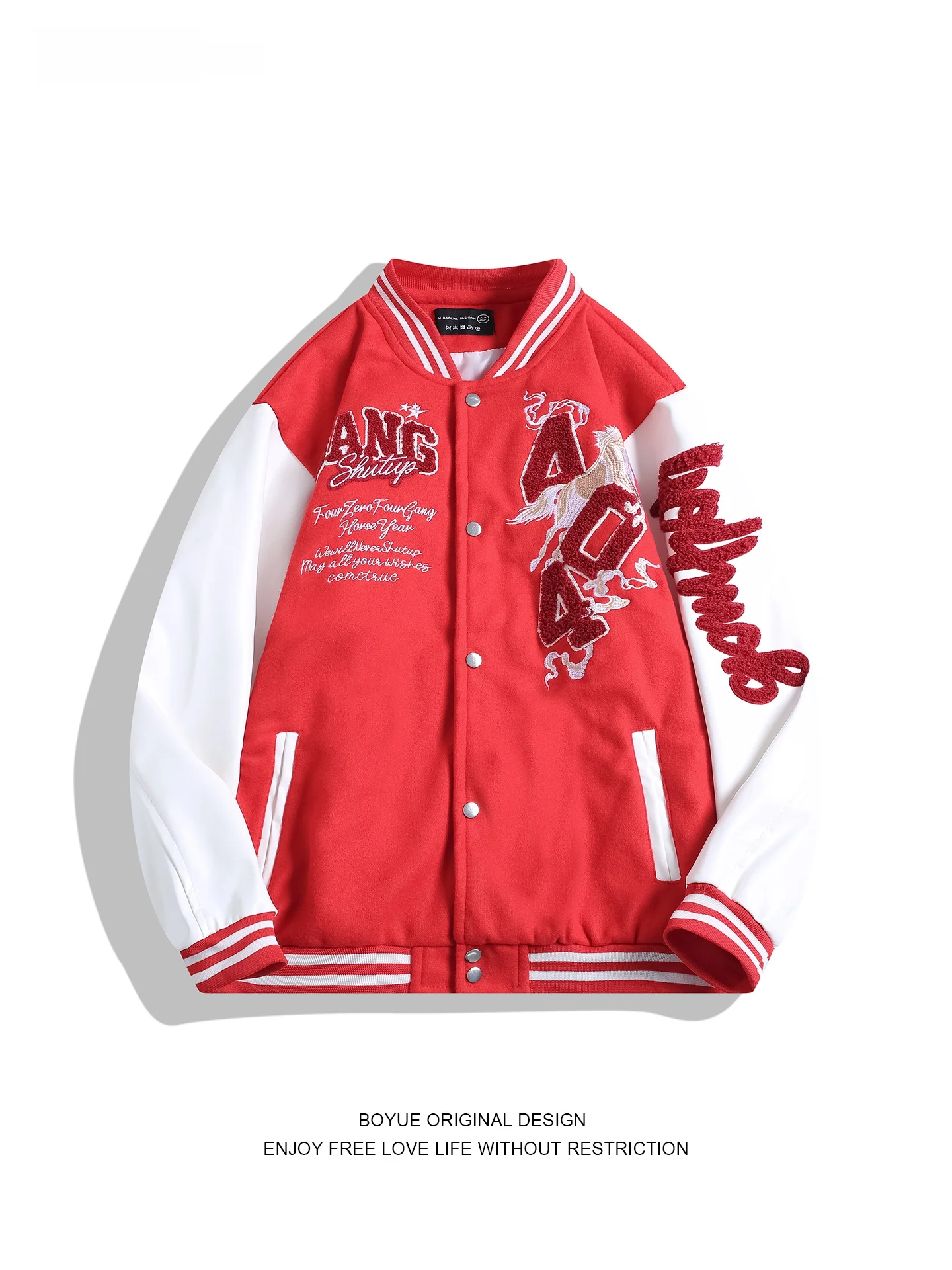 

Boyue Heavy Industry Woolen Baseball Jaet Contrast Color Embroidery Thi High Street Sle for Men And Women Year De...