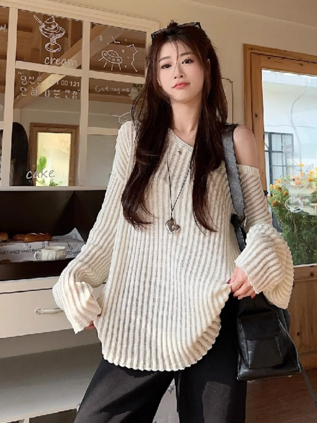 

Женский топ больших размеров Lazy Sle с обнажением на плечах Long Sve, солнцезащитный чехол, весна 2025, новый дизайн, эффект похудения