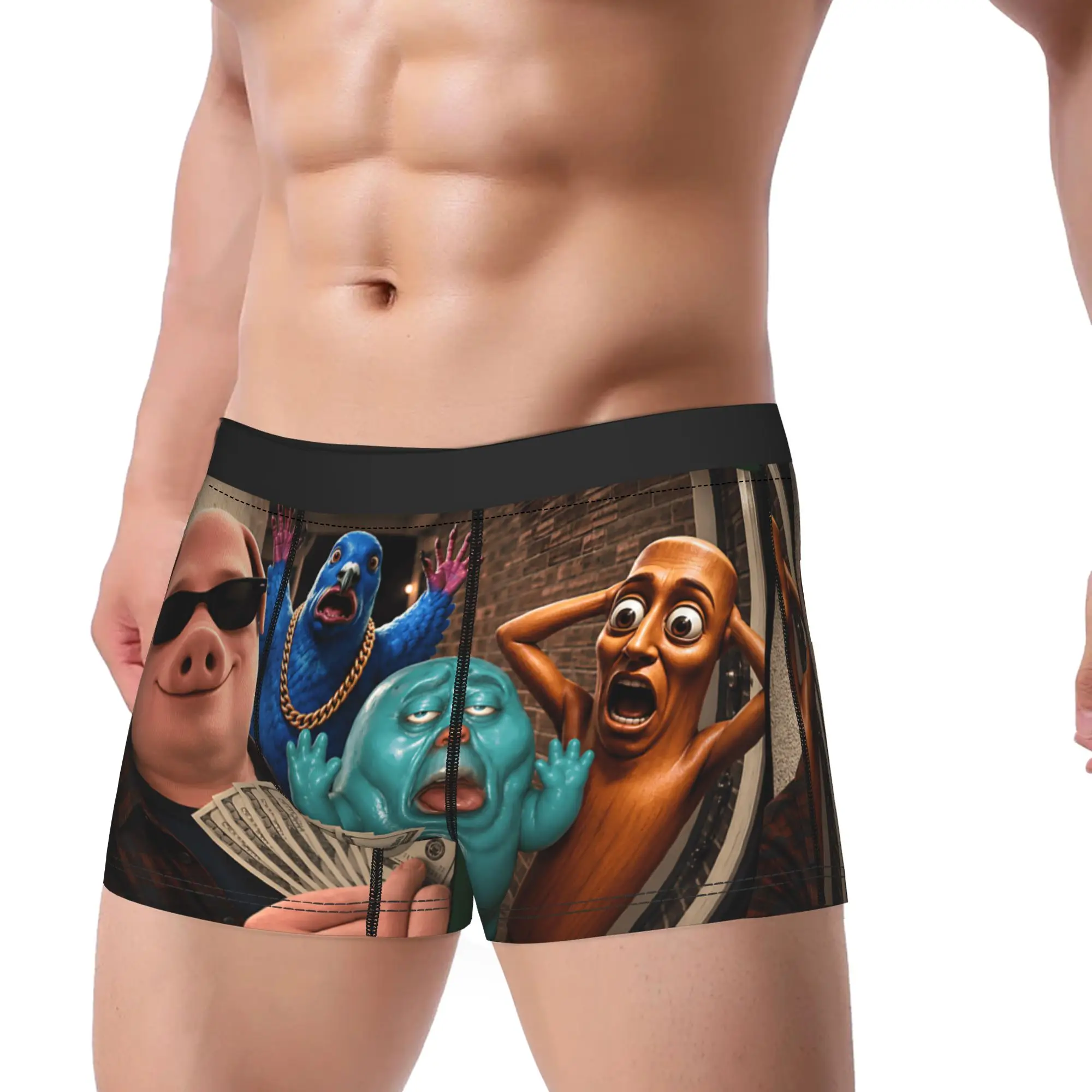 Internet Viral Kid Meme Brainrot Friend Tung Sahur John Pork Underwear  Breathable Underpants Boxer Brief For Man Pouch Trunk