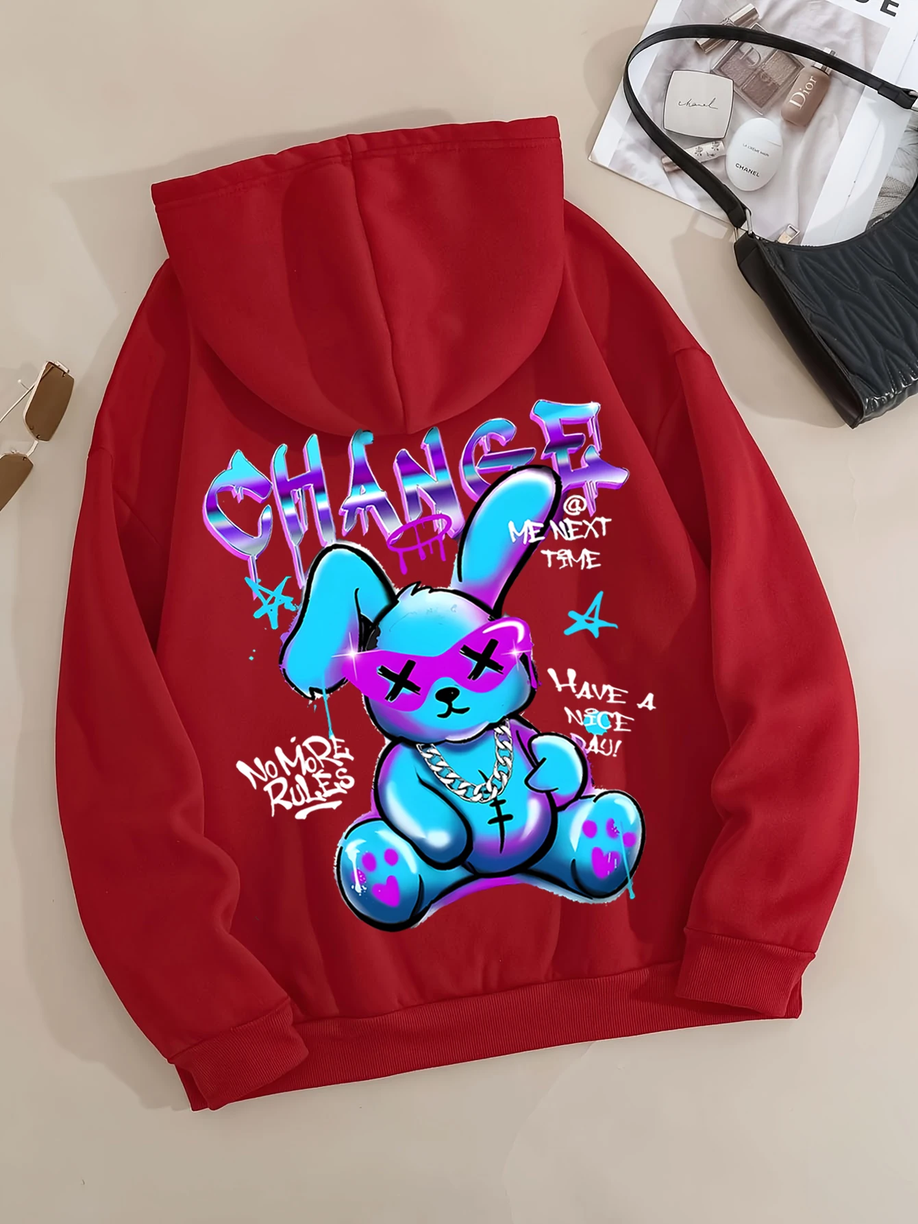 Trendy Rabbit Cartoons Print Sweatshirt Female Fashion All-Match Street Hoody Crewneck Casual Hoodies Pullover Oversize Clothing