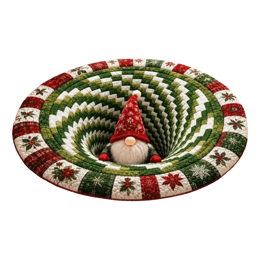 2D Flat Printed Christmas Rug Santa Claus Velvet 3D Illusion Rug Non-Slip Floor Mat Round Vortex Carpet Living Room