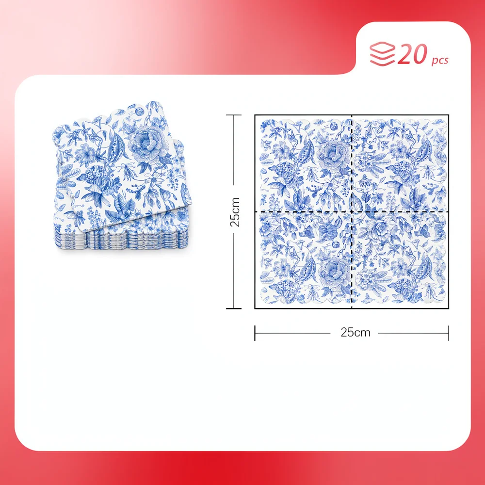 Blue And White Porcelain Pattern Napkins Artistic Printed Tissues For Luxury Table Setting Events Party Accessories