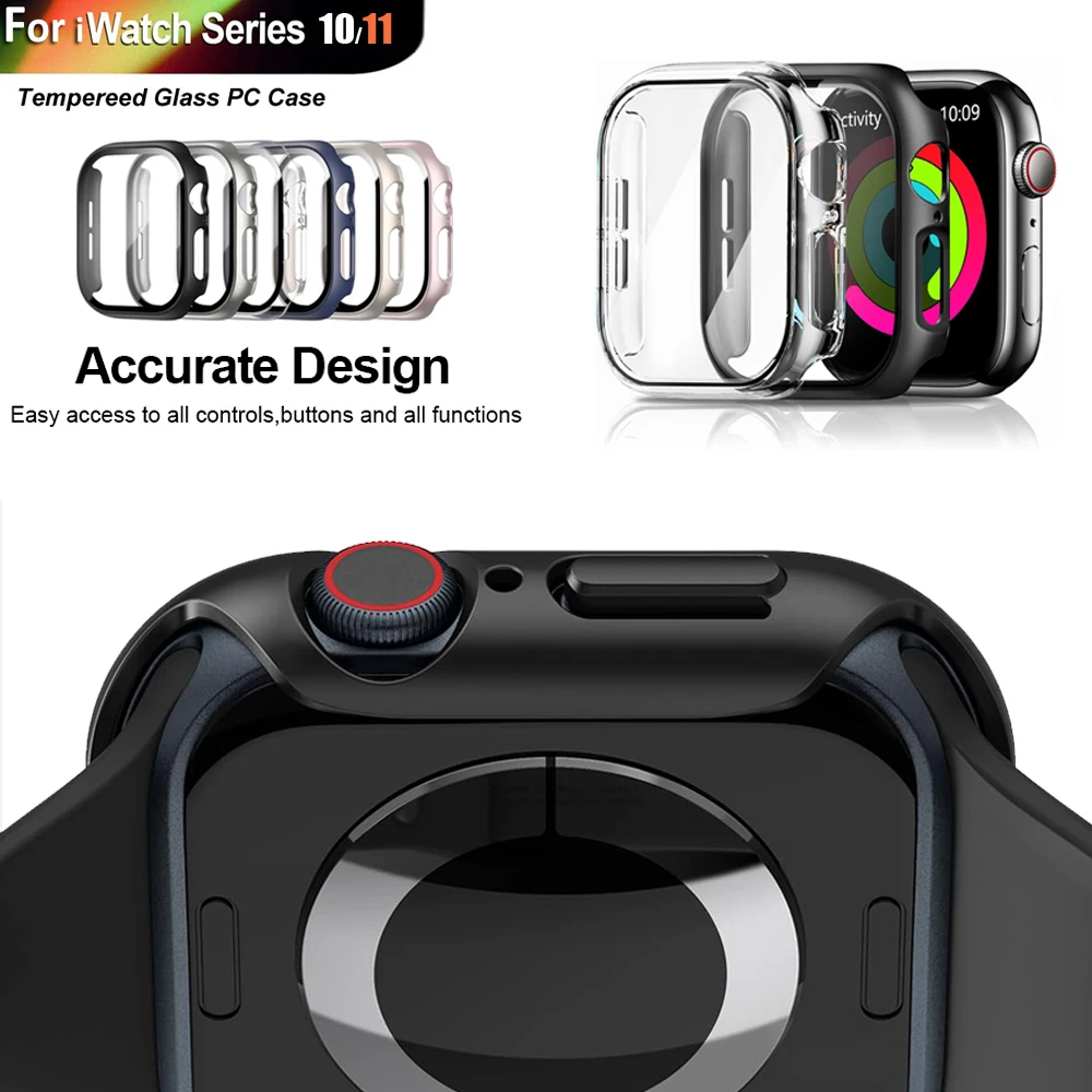 애플 워치 시리즈 10/11 42mm 46mm용 강화유리 PC 케이스 커버 액세서리 스크린 보호 필름 iWatch 11용 워치 케이스
