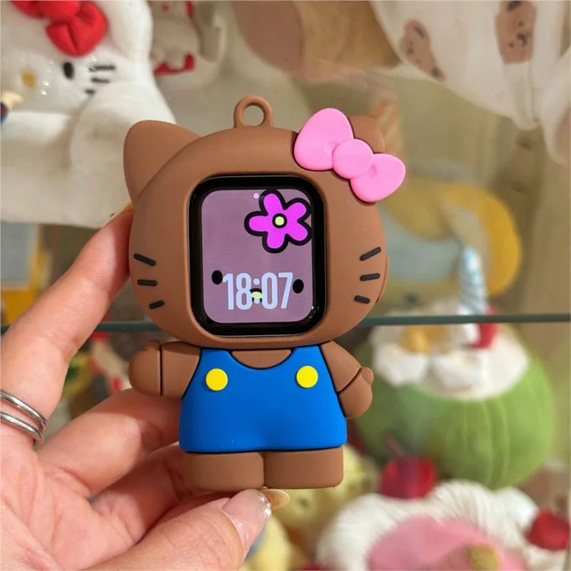 3D Cartoon Black Brown Kitty Lanyard Case For Apple Watch Sport 1/2/3/4/5/6/7/8/9st Gen S10 S11 Ultra SE 38/45/41/44/42/46/49mm view 6