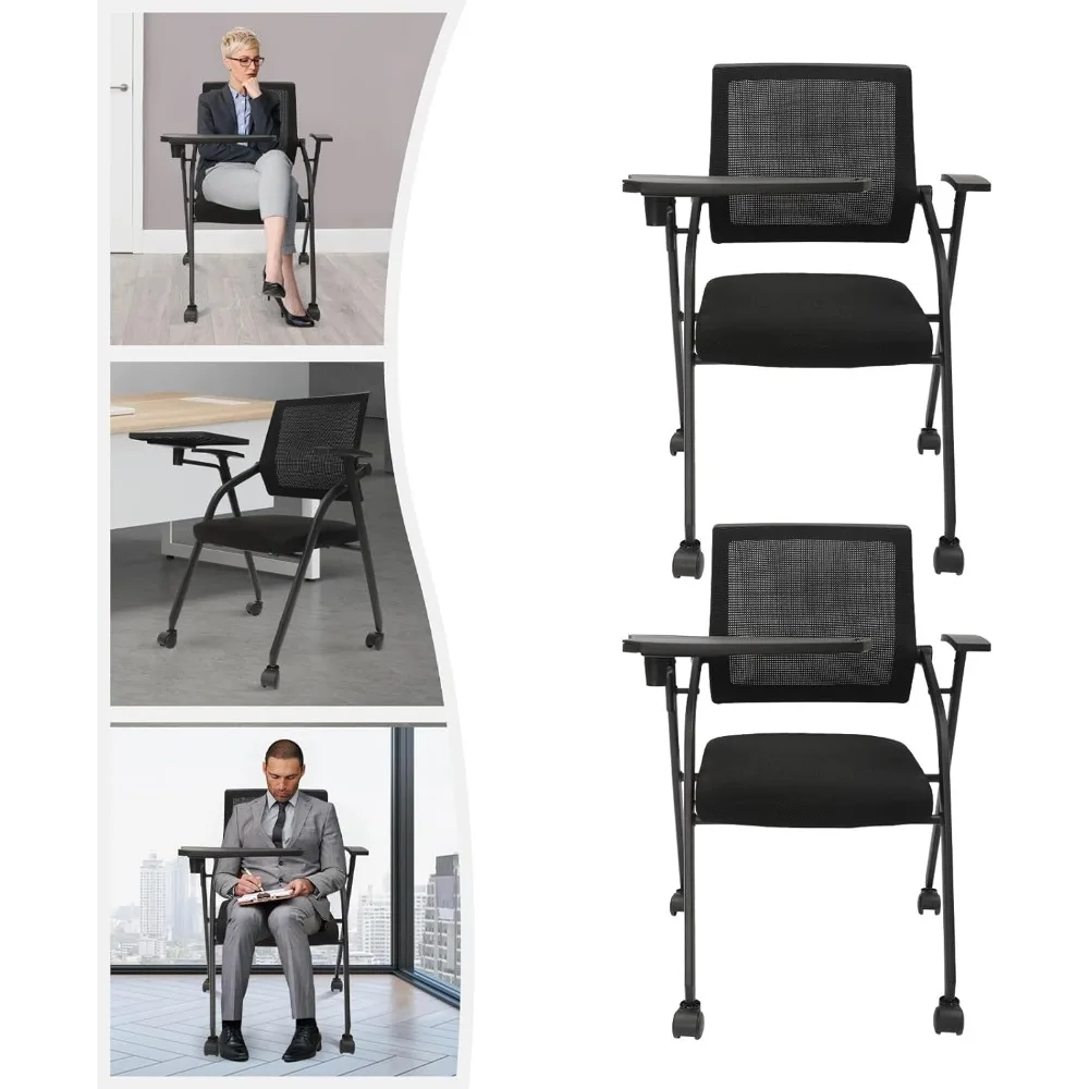 par de cadeiras de malha empilháveis com rodízios para recepção de convidados e uso no escritório