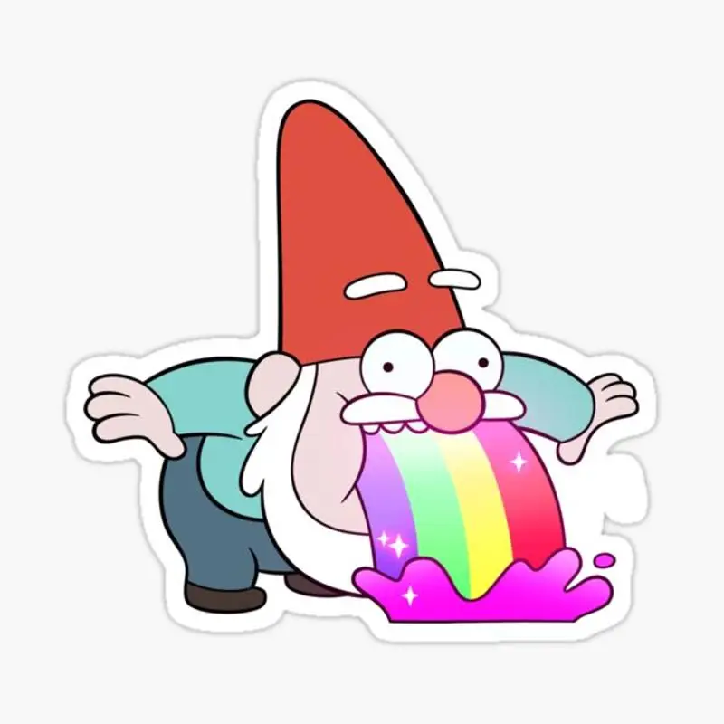 Stiker Gnome muntah pelangi untuk dekorasi Laptop kamar tidur mobil lucu seni kartun koper umum modis