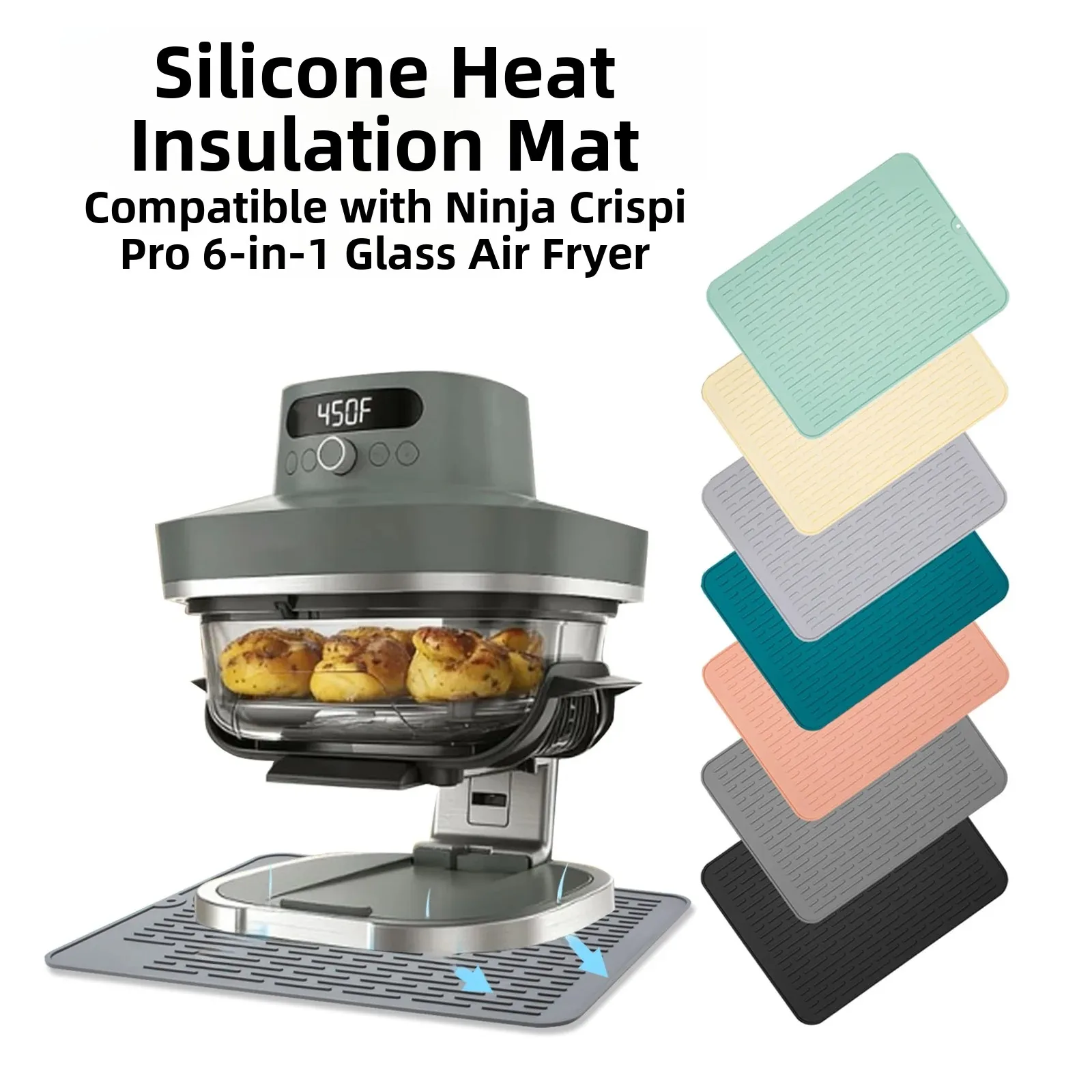 Ninja Crispi pro 6-in- Glass Air Fryer Mat High Temperature Resistant Silicone Heat Insulation Mat Anti-Slip Drainage Mat