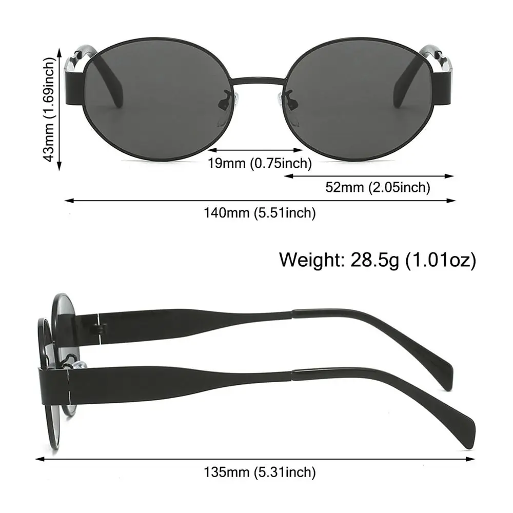 Lunettes de soleil ovales à monture en métal pour femmes et hommes, protection UV400, nuances noires punk, lunettes de soleil Y2k, mode