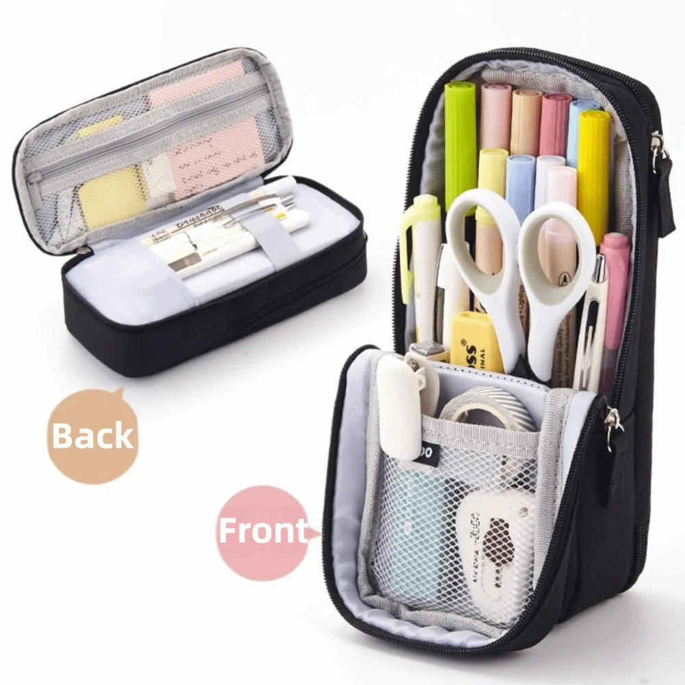 Large-capacity Folding Pencil Case Double-layer Simple Pen Storage Bag Aesthetic Zipper Student Stationary Boxes Children