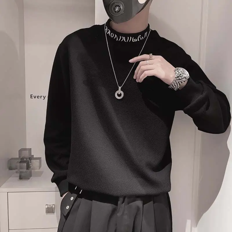 Male Clothes Collared Sweatshirts Tops with Collar T Shirts for Men White Quality Neck Embroidery Harajuku Fashion F Quotes Sale