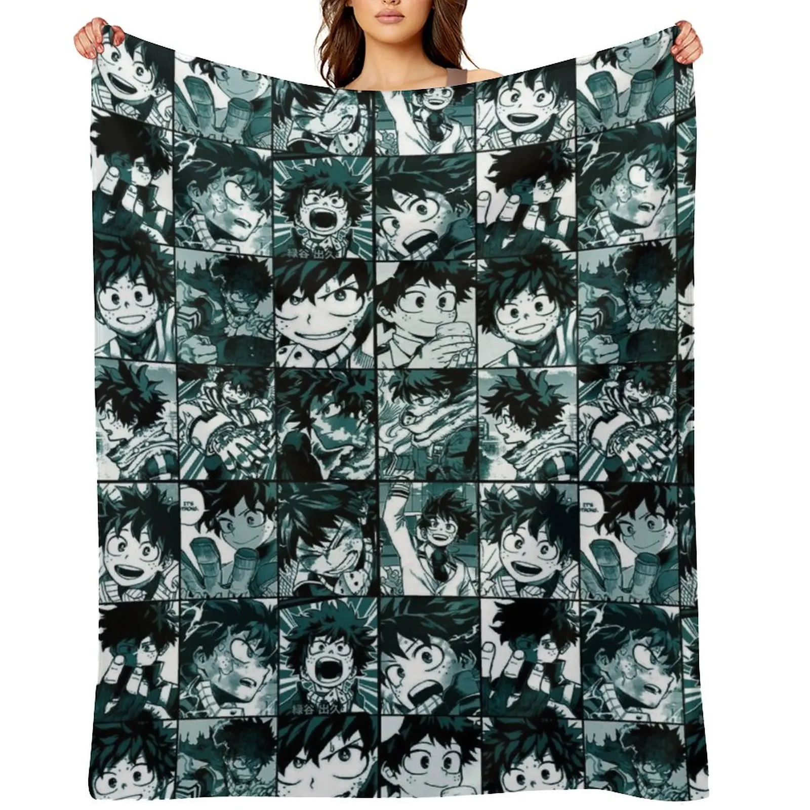 deku hero manga panel collage 2 Throw Blanket Beautifuls Thins Large For Decorative Sofa Blankets
