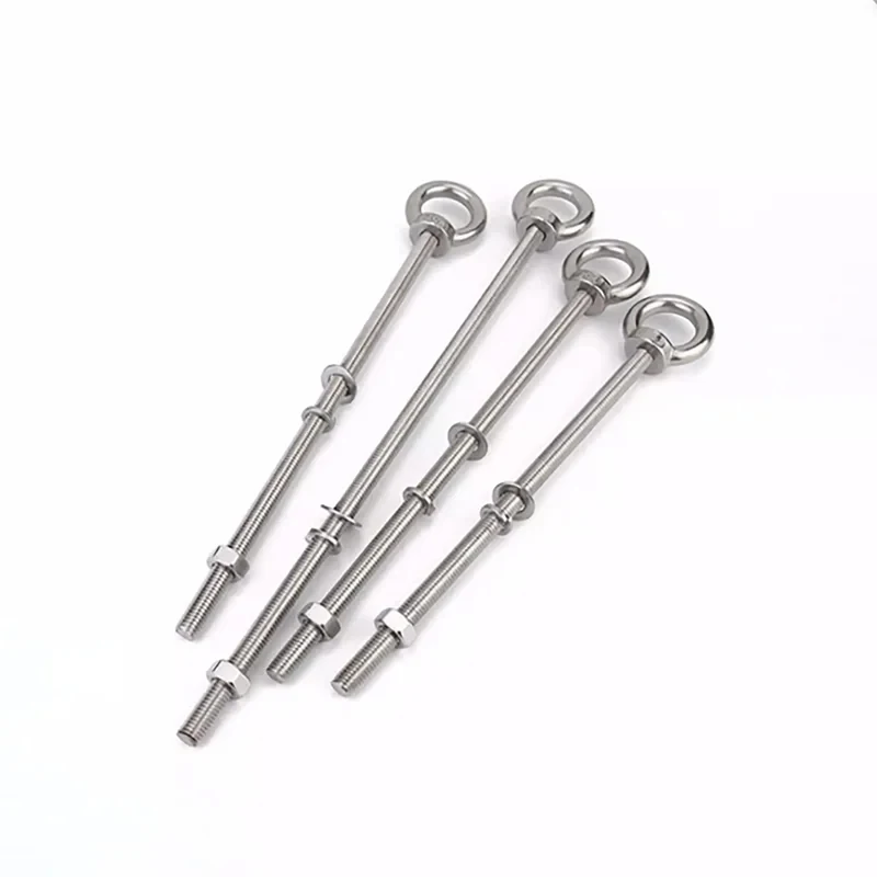 304 Stainless Steel Lifting Eye Bolt M4 to M20 / Extended Ring Screw with Hex Nut Spring Washer Flat Washer for Wall Mounting