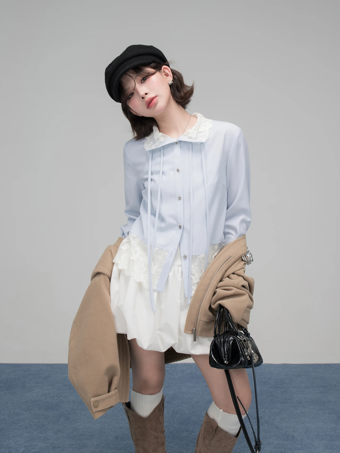 

Sweet Sle кружево лоскутное длинное воротник све с рюшами и окантовкой для молодых женщин китайский бренд ONEOFUUU весна осень мода