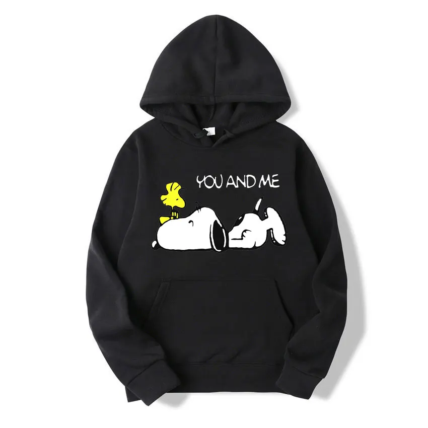 Snoopy You And Me Cartoon Anime Women Pullover Spring Autumn Men Oversized Hoodie 2024 Casual Couple Sweatshirt Clothes Tops