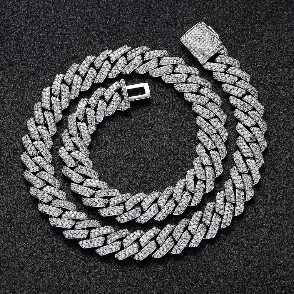

Silver Plated Chain Cuban Hip Hop 15mm Double Row Zircon Men'S Fashion Jewelry