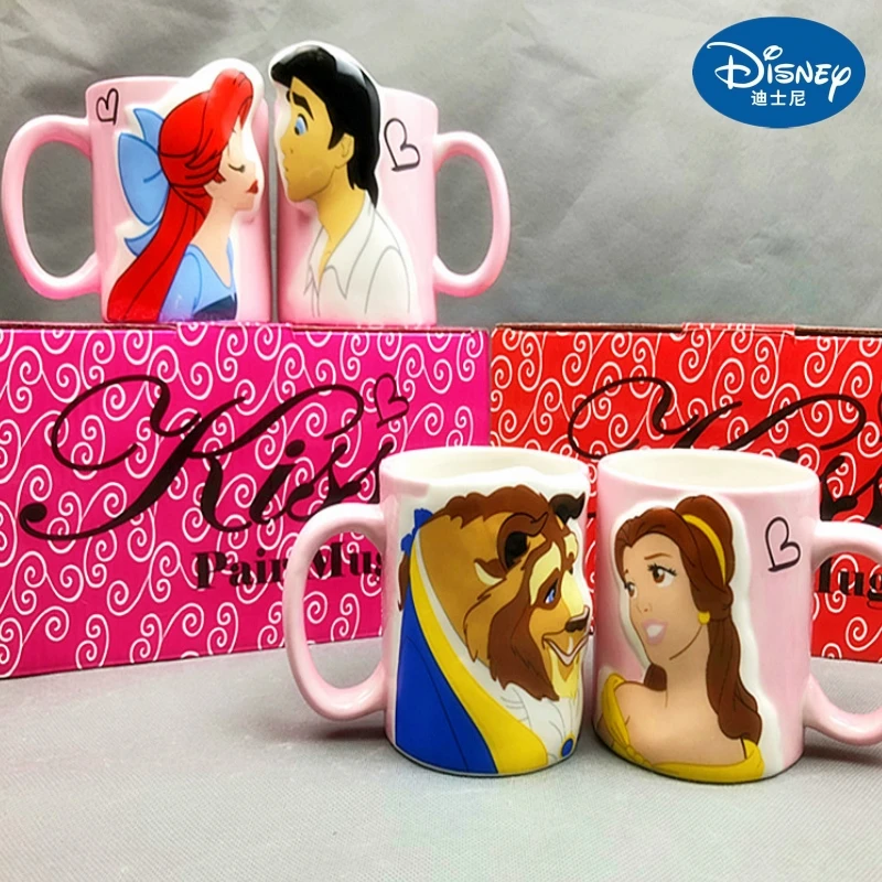 

New Disney Beauty And The Beast Mermaid Couple Cup Snow White Water Cup Stitch Pvc Anime Figure Toy Gifts Room Decoration Xmas