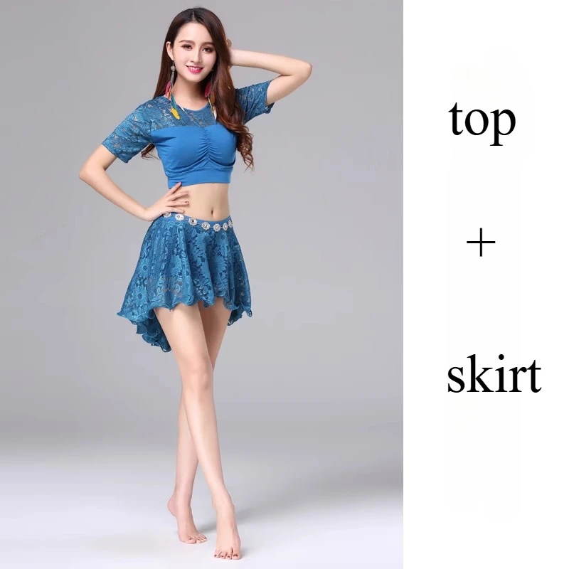 Personalizado novo conjunto de trajes de dança do ventre para iniciantes rendas vestido de prática feminina saia sexy roupas indianas saia superior cinto meias