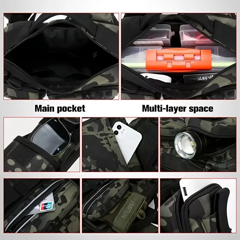 Multifunctional lure men's bag big belt Tackle Backpack bag crossbody fishing insertion pole bag storage Hiking Hunting Travel image 3