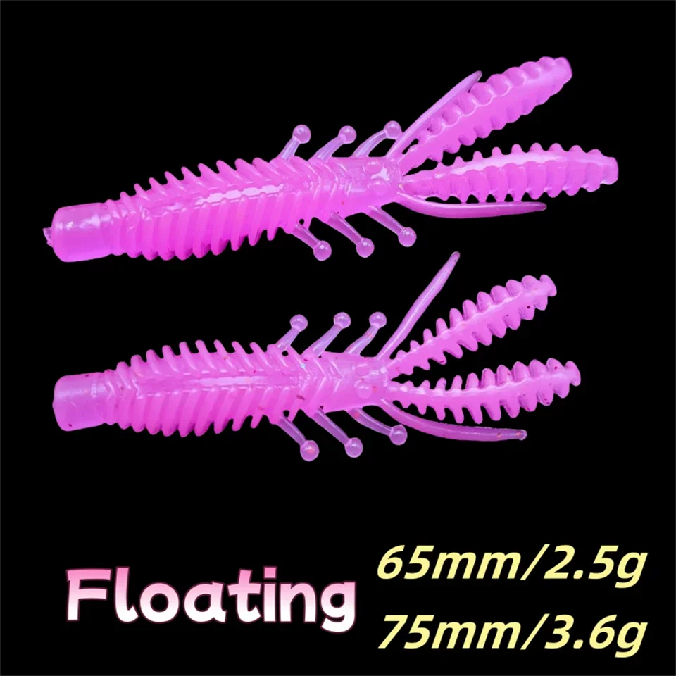 10Pcs/Bag 6.5CM 7CM Floating Soft Shrimp Soft Crawfish Bait Floating NED Rig Drop Shot Shrimp Lure