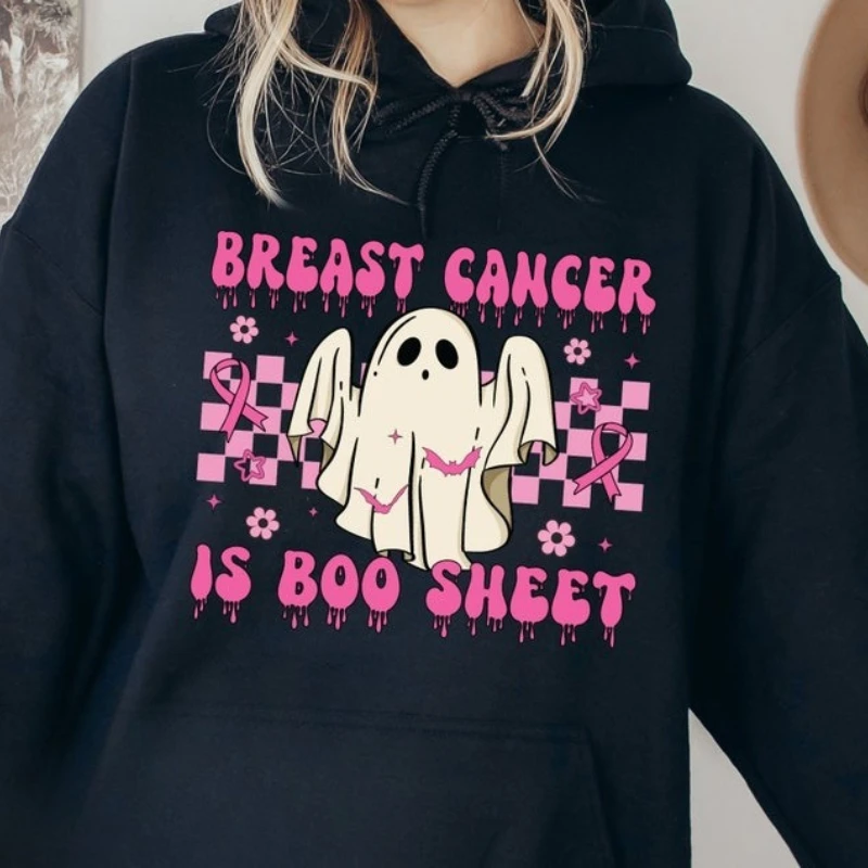 

Рак молочной железы, простыня October, толстовка с капюшоном для осведомленности груди, забавные подарки на Хэллоуин, жуткий сезон для нее, осенний повседневный размивающий топ