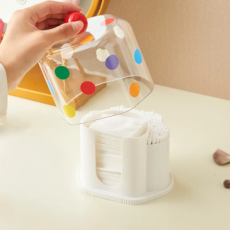 

Cotton swab storage box Dopamine home desktop creative plastic with lid transparent cute wind cotton storage box bucket