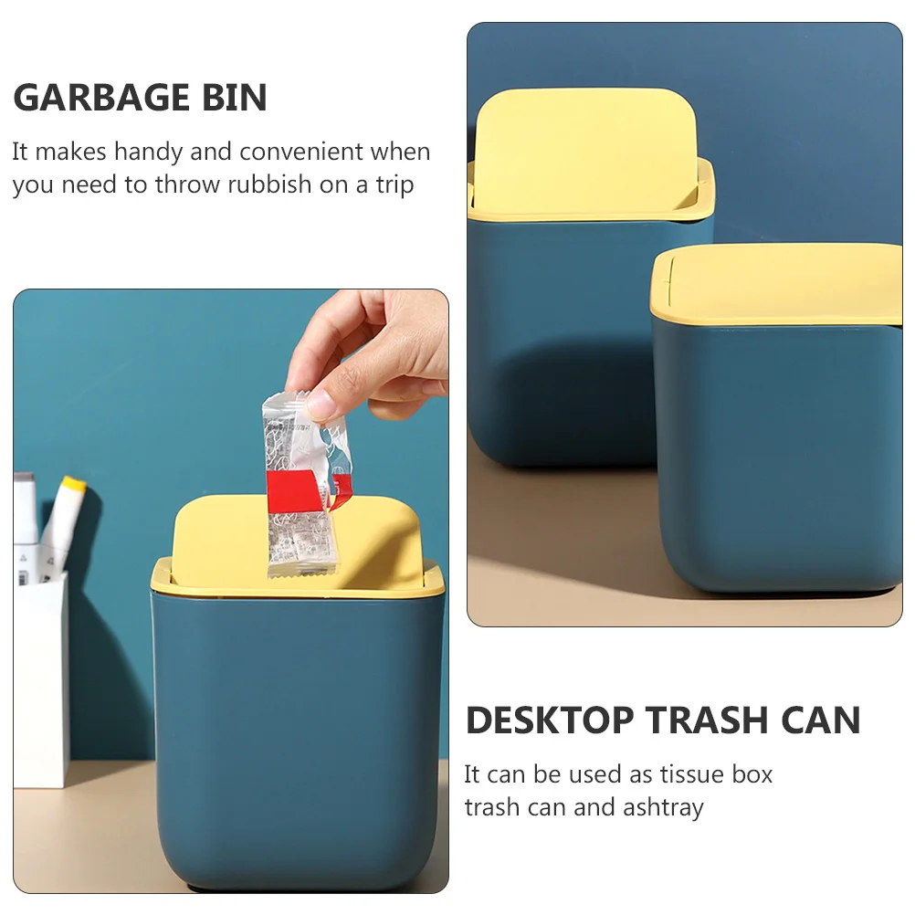 

1Pcs Mini Desktop Trash Can Plastic Sundries Ash-Bin Waste Paper Basket Lid Assorted Colors Home Office Car Desktop Trash Can